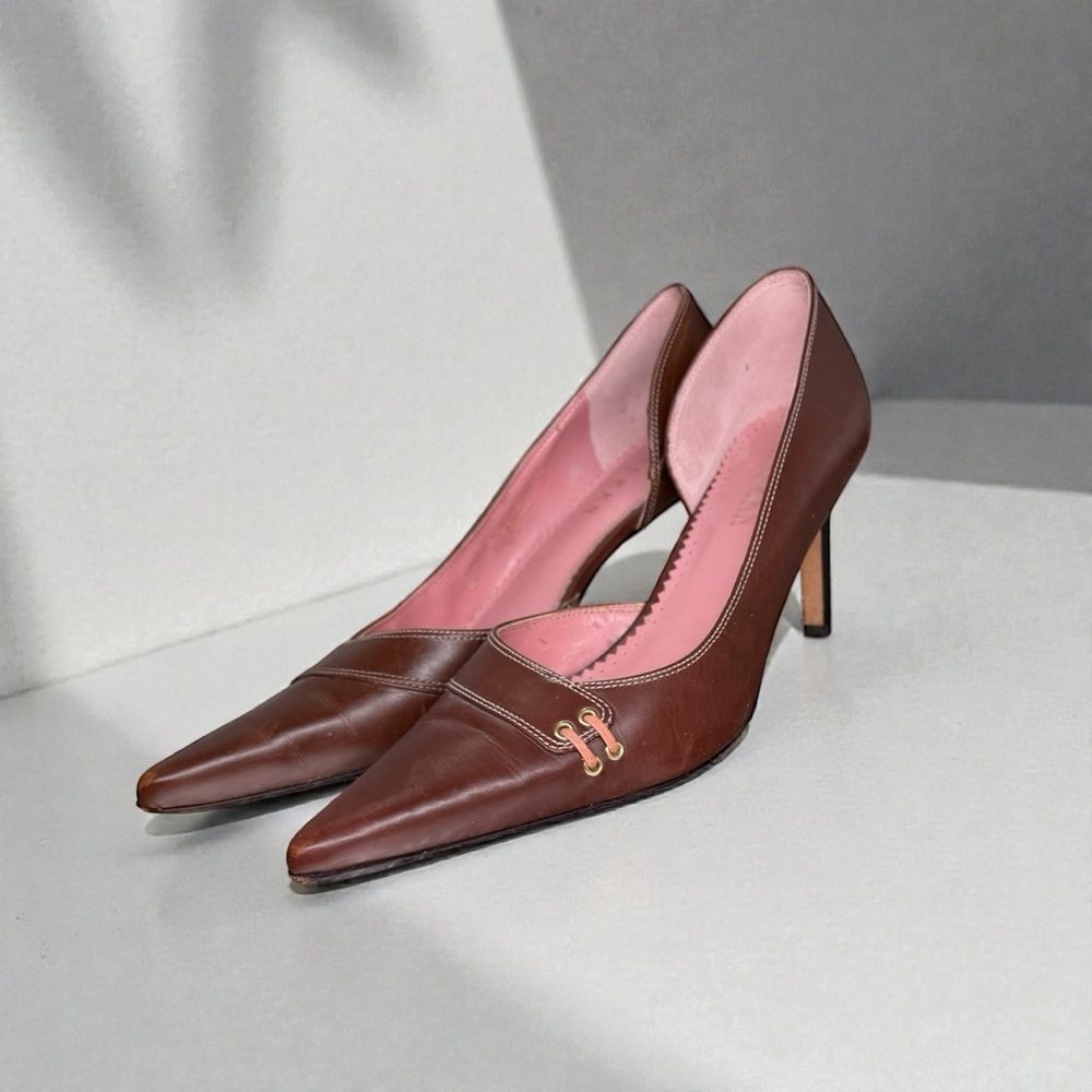 Y2K Ralph Lauren “Cordelia” brown leather pointed-toe heels